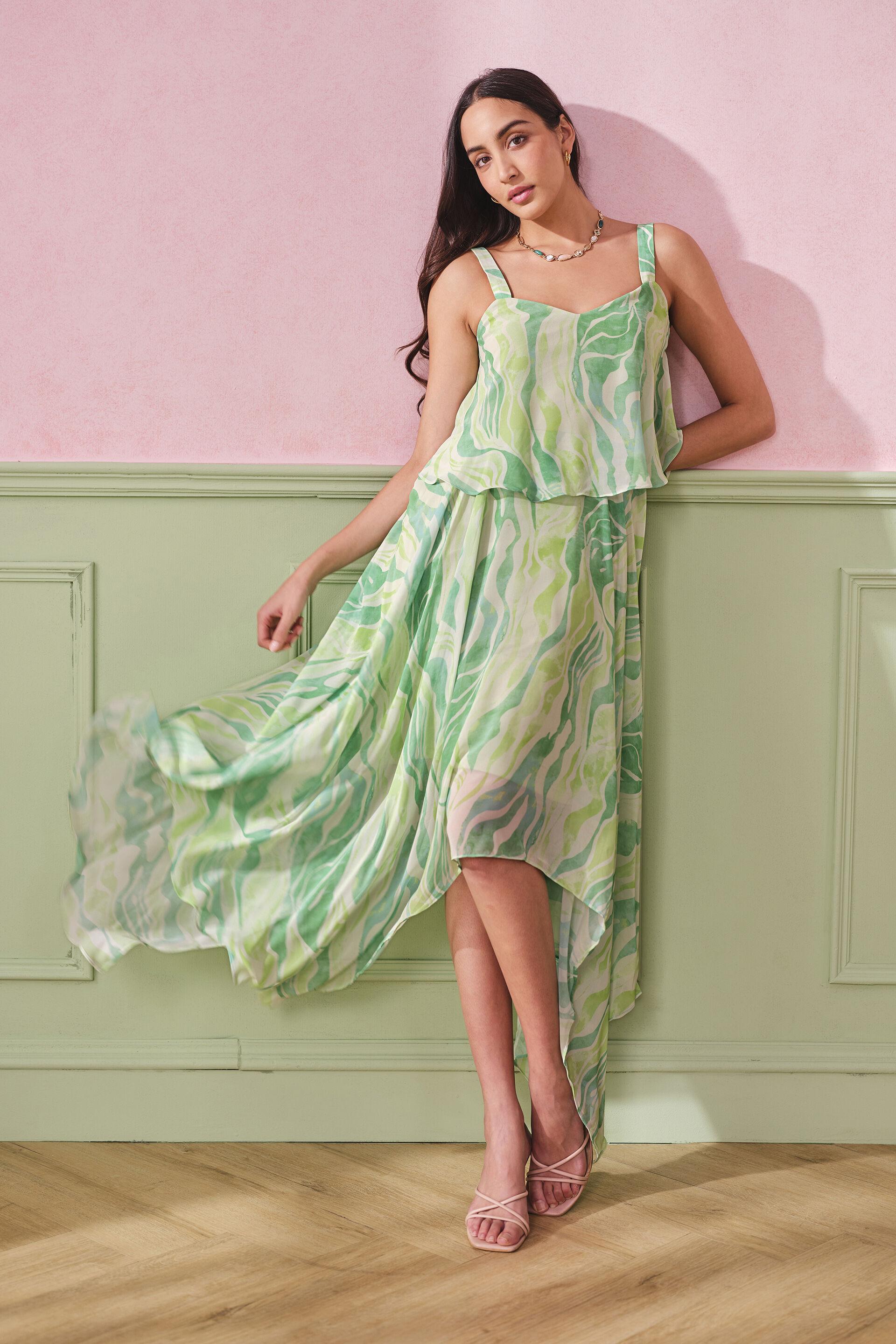 Lemongrass Breeze Ruffled Dress, Green, image 1
